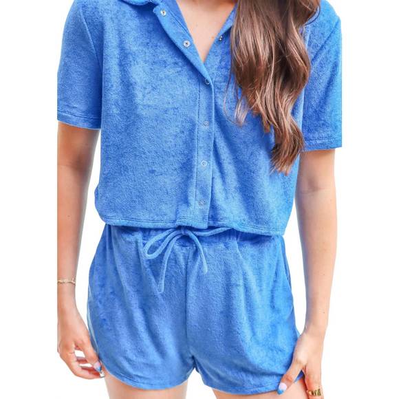NEW SADIE & SAGE terry crop shirt in blue - Picture 4 of 4